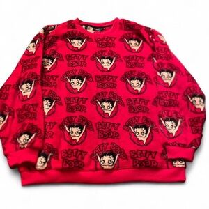 Betty Boop Red Plush Fleece Pullover Sweatshirt Women’s L 2024 Cartoon Graphic.